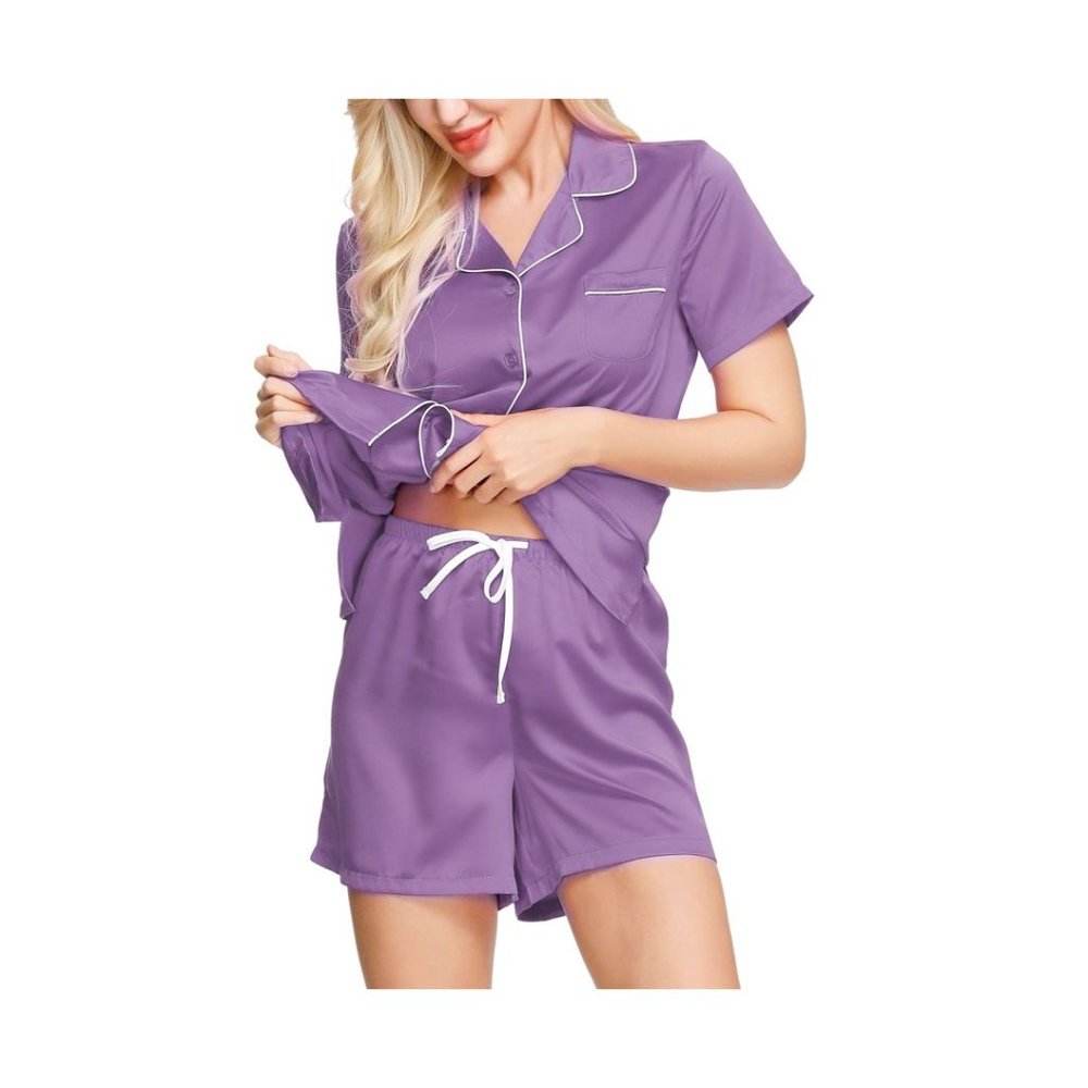 INK+IVY 100% Polyester Short Sleeve & Shorts Pajama Set Med Purple - Picture 6 of 6